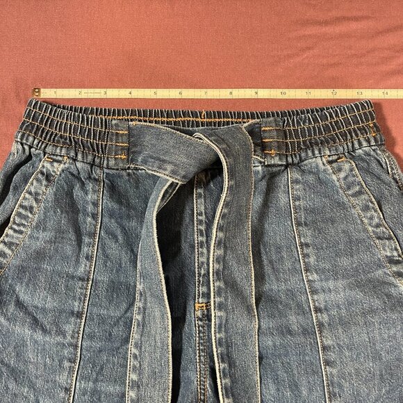 American Eagle Tie Belt Blue Jeans Elastic waist and on Bottom Of Legs - Size XS - Picture 6 of 8